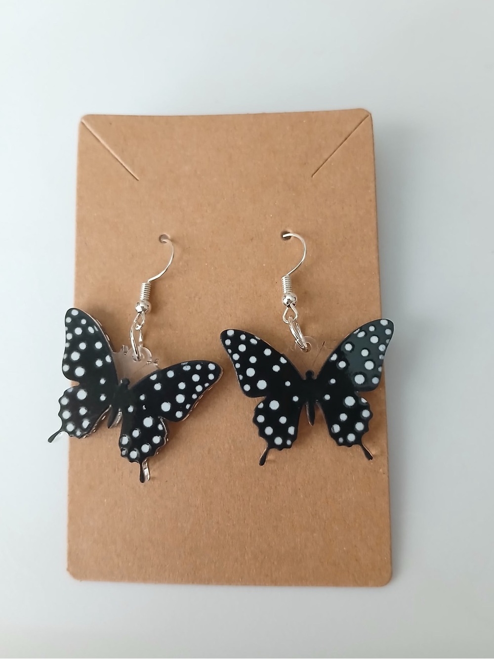Fashion Jewelry Black and White Polka Dot Butterfly Dangle Earrings